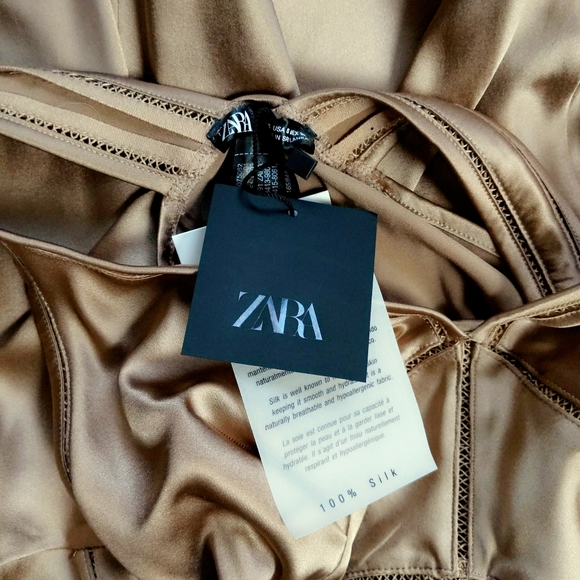Rare! Zara Mocha Brown Stretch Silk Seamed Flare Lingerie Dress S - Picture 5 of 6